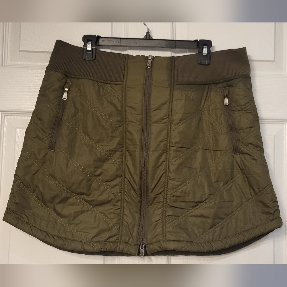 Prana Esla Quilted Insulated Green Front Zip Skirt Size XL